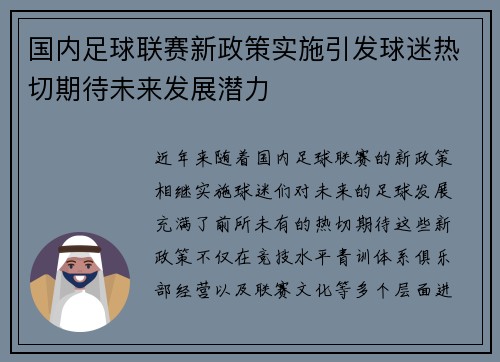国内足球联赛新政策实施引发球迷热切期待未来发展潜力
